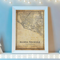 
              Balboa Peninsula, California Vintage Style Map Print 
            