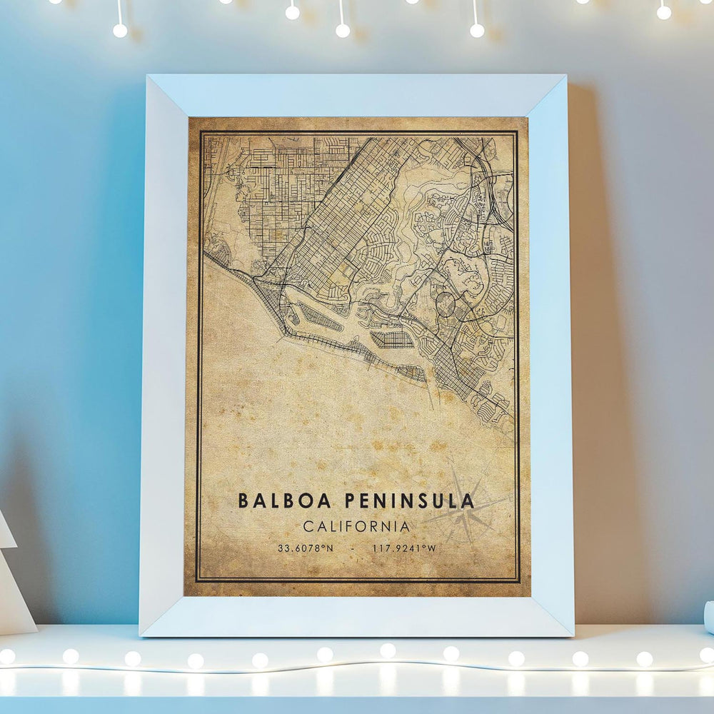 Balboa Peninsula, California Vintage Style Map Print 