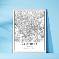 Montpellier, France Modern Style Map Print
