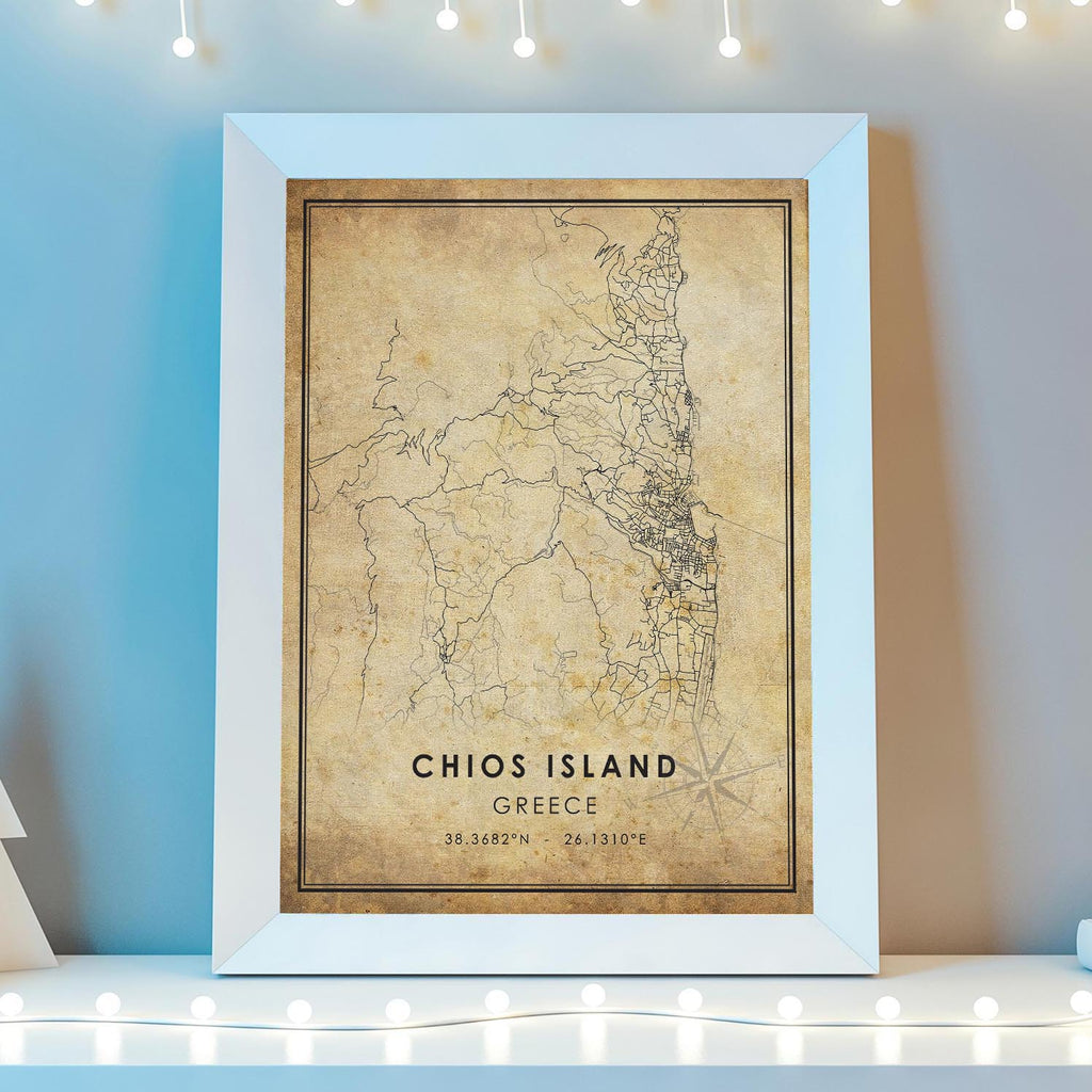 Chios, Greece Vintage Style Map Print