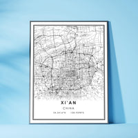 
              Xian, China Modern Style Map Print 
            