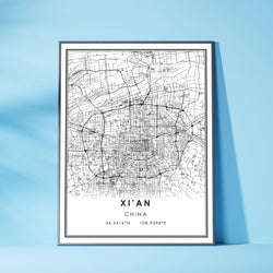 Xian, China Modern Style Map Print 