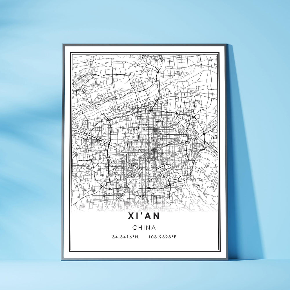 Xian, China Modern Style Map Print 