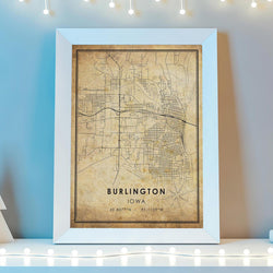 Burlington, Iowa Vintage Style Map Print 
