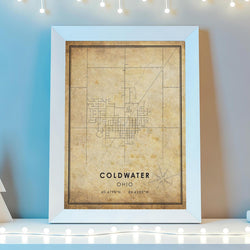 Coldwater, Ohio Vintage Style Map Print