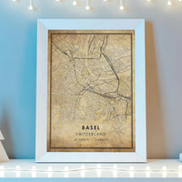 
              Basel, Switzerland Vintage Style Map Print 
            