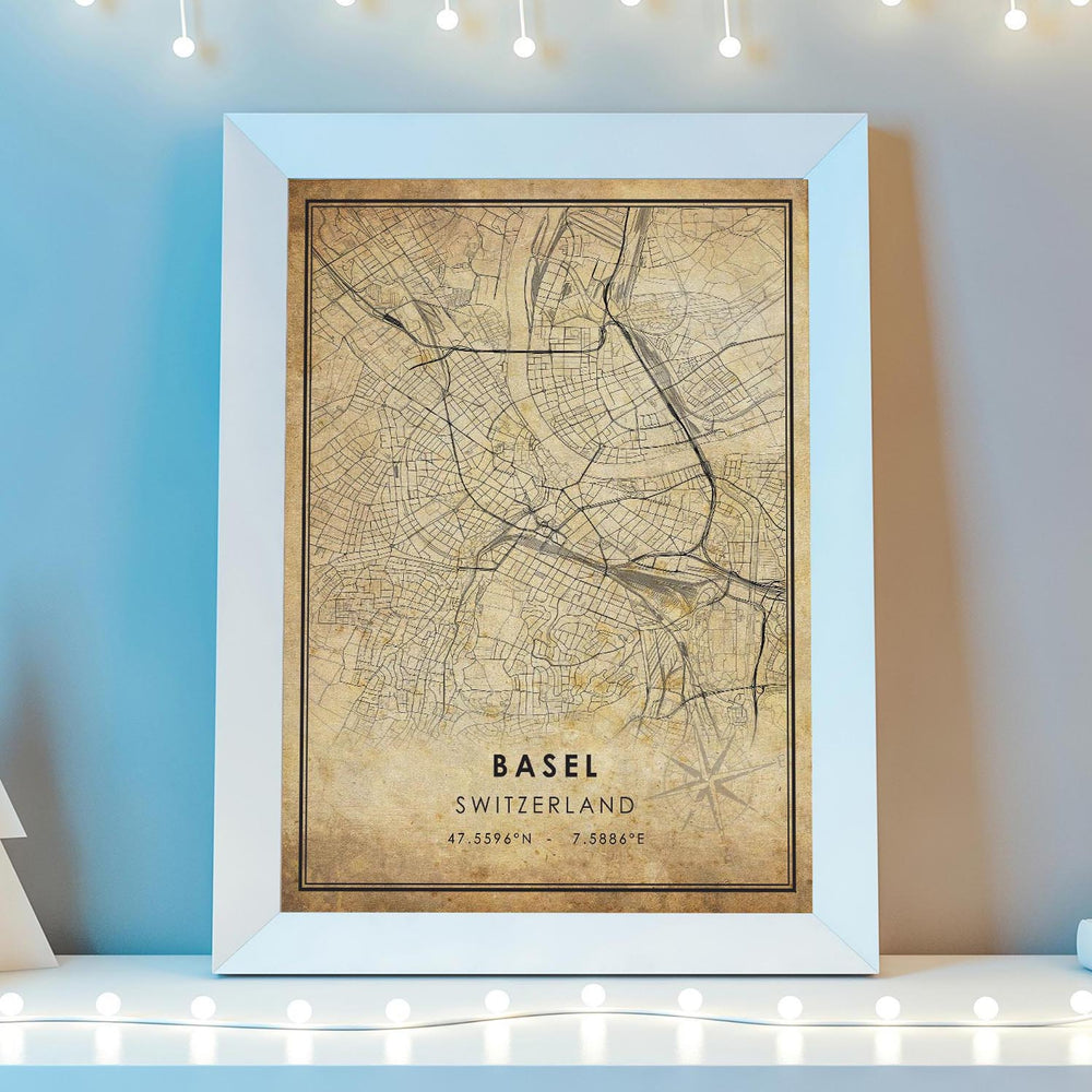 Basel, Switzerland Vintage Style Map Print 