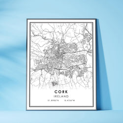 Cork, Ireland Modern Style Map Print 