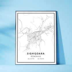 Sighisoara, Romania Modern Style Map Print 