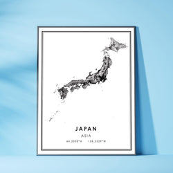Japan, Asia Modern Style Map Print 