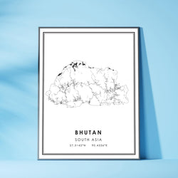 Bhutan, South Asia Modern Style Map Print 