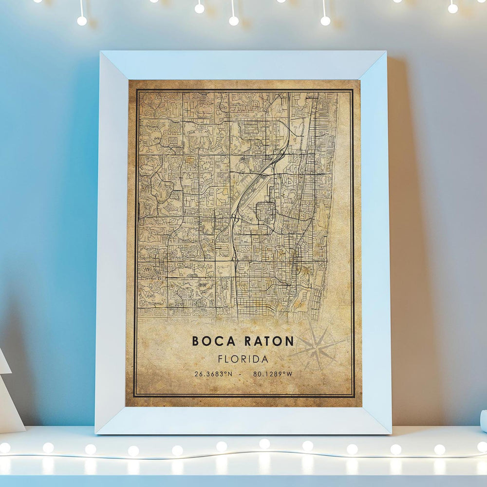 Boca Raton, Florida Vintage Style Map Print 