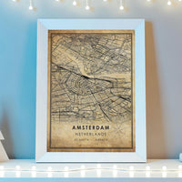 
              Amsterdam, Netherlands Vintage Style Map Print 
            