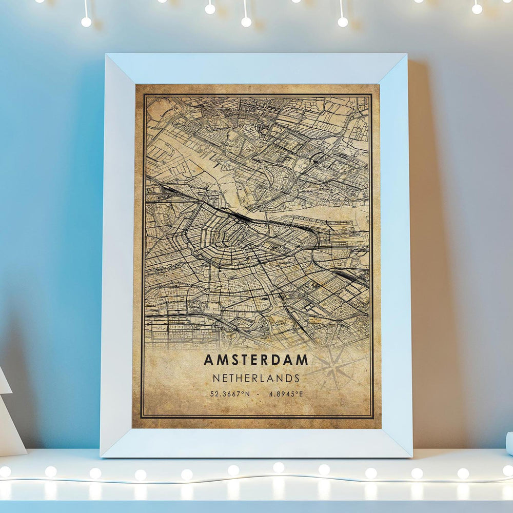 Amsterdam, Netherlands Vintage Style Map Print 