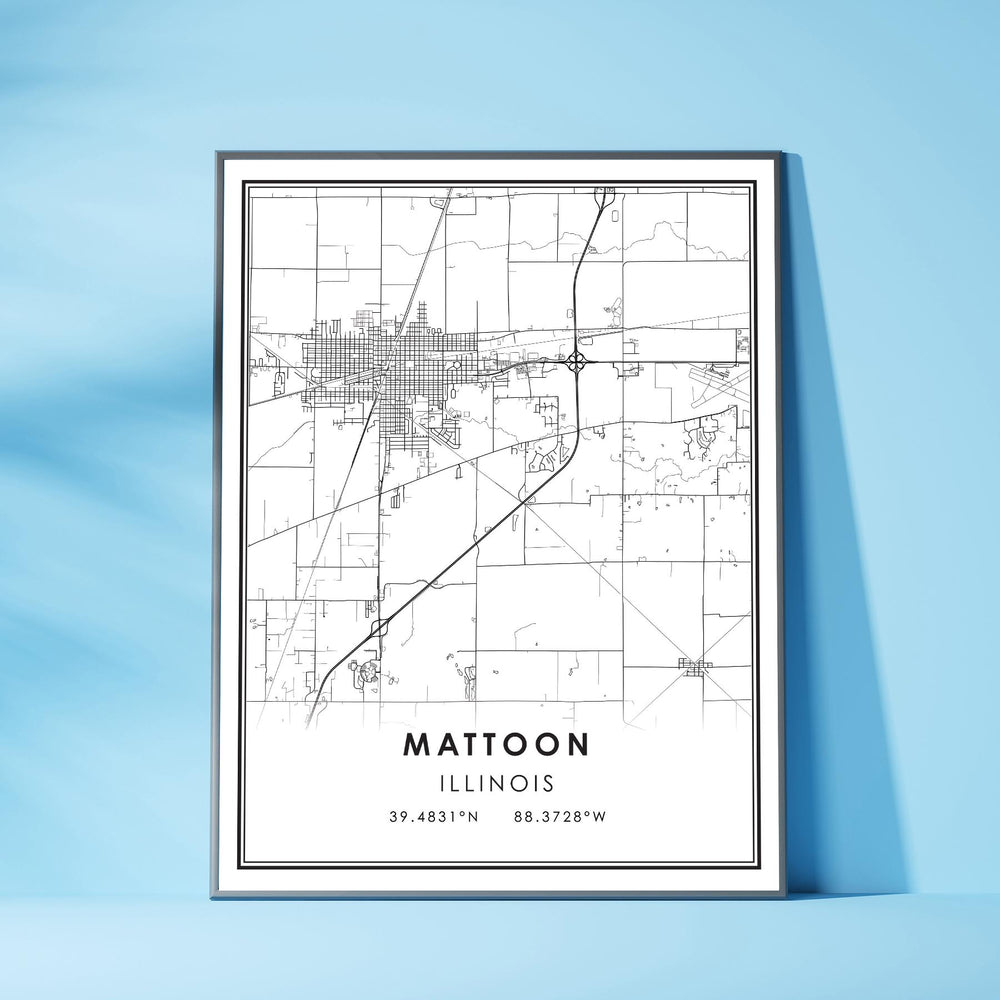 Mattoon, Illinois Modern Map Print 