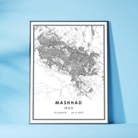 Mashhad, Iran Modern Style Map Print 