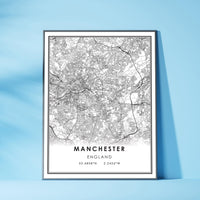 Manchester, England Modern Style Map Print 