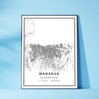 Managua, Nicaragua Modern Style Map Print 