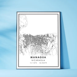 Managua, Nicaragua Modern Style Map Print 