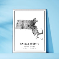 
              Massachusetts, United States Modern Style Map Print 
            