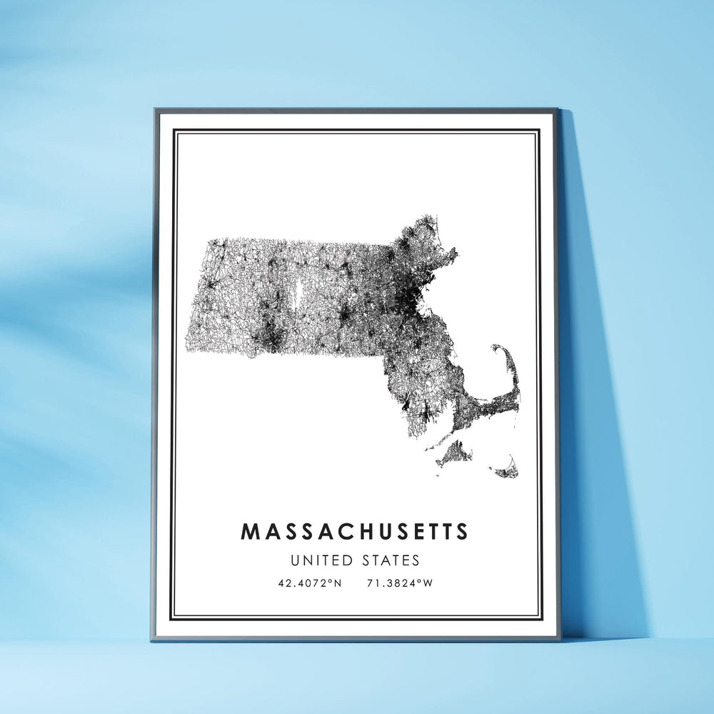 Massachusetts, United States Modern Style Map Print 