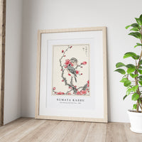 Numata Kashu - Pine Bunting and Plum Tree illustration from Pictorial Monograph of Birds