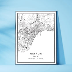 Malaga, Spain Modern Style Map Print 