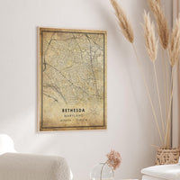 
              Bethesda, Maryland Vintage Style Map Print
            
