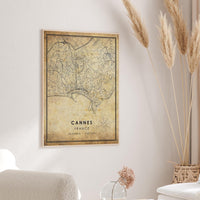 
              Cannes, France Vintage Style Map Print 
            
