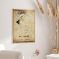 
              Anchorage, Alaska Vintage Style Map Print 
            