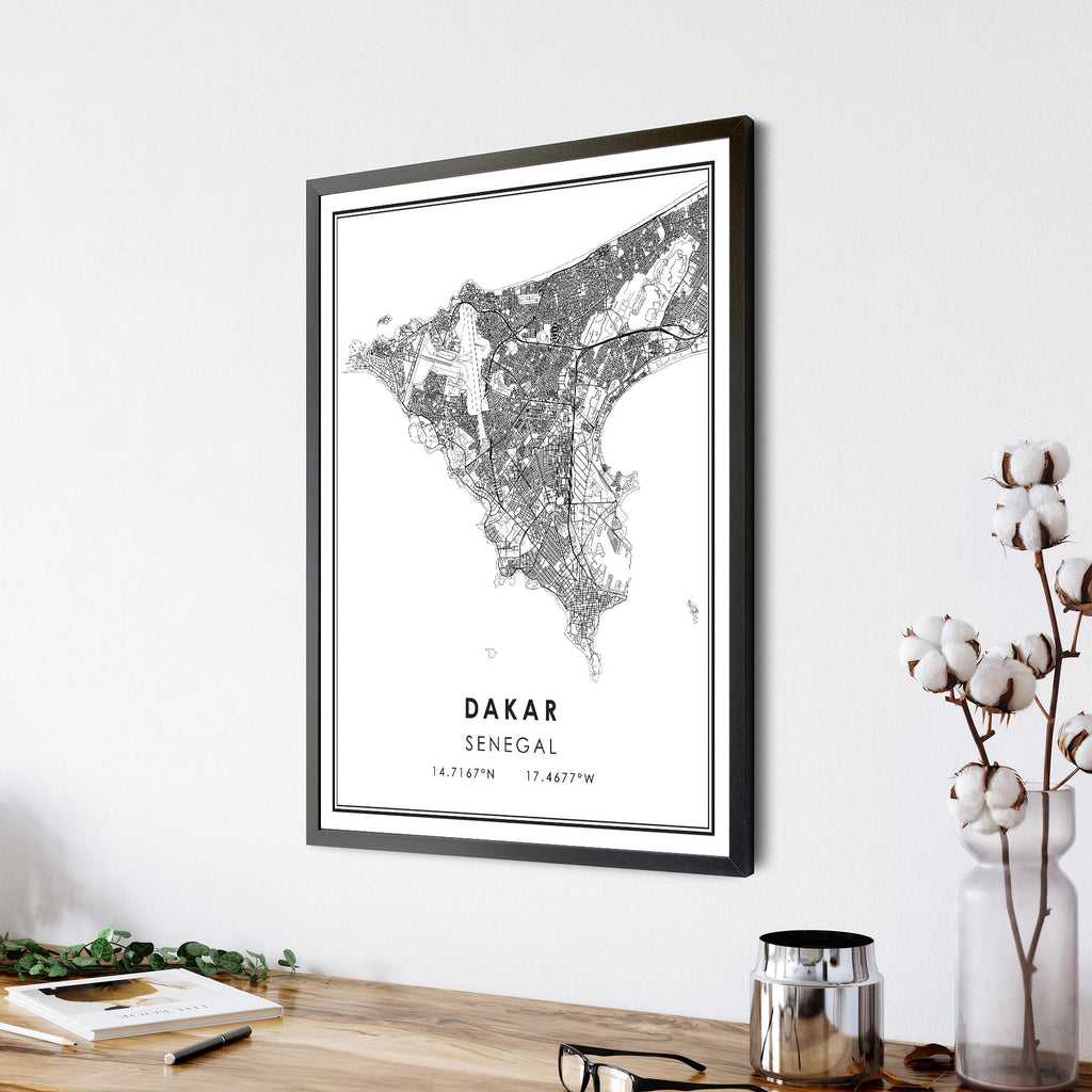 Dakar, Senegal Modern Style Map Print 