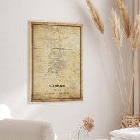 
              Bonham, Texas Vintage Style Map Print 
            