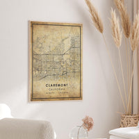 Claremont, California Vintage Style Map Print 