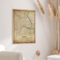 
              Basel, Switzerland Vintage Style Map Print 
            