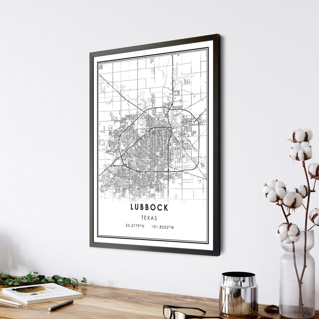 Lubbock, Texas Modern Map Print 