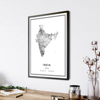India, Asia Modern Style Map Print 
