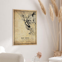 
              Bay Area, California Vintage Style Map Print 
            