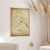 
              Alaska, USA Vintage Style Map Print
            