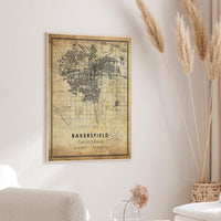 
              Bakersfield, California Vintage Style Map Print 
            