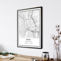 Basel, Switzerland Modern Style Map Print 