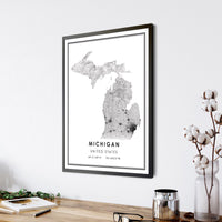 Michigan, United States Modern Style Map Print 