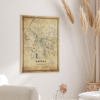 
              Arusha, Tanzania Vintage Style Map Print 
            