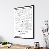 Greer County, Oklahoma Modern Map Print 