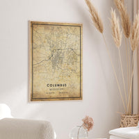 Columbus, Mississippi Vintage Style Map Print 