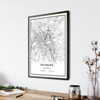 Salzburg, Austria Modern Style Map Print 