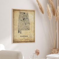 
              Alabama, USA Vintage Style Map Print 
            
