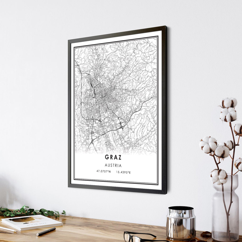 Graz, Austria Modern Style Map Print 
