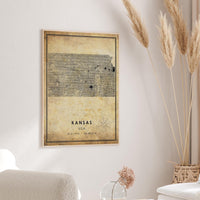 
              Kansas, United States Vintage Style Map Print 
            