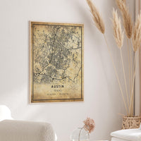 
              Austin, Texas Vintage Style Map Print 
            