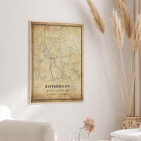 
              Blythewood, South Carolina Vintage Style Map Print 
            